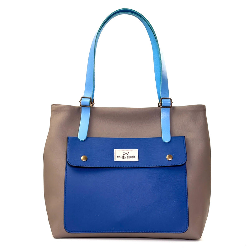 Shopper old School Gris y bolsillo azul real