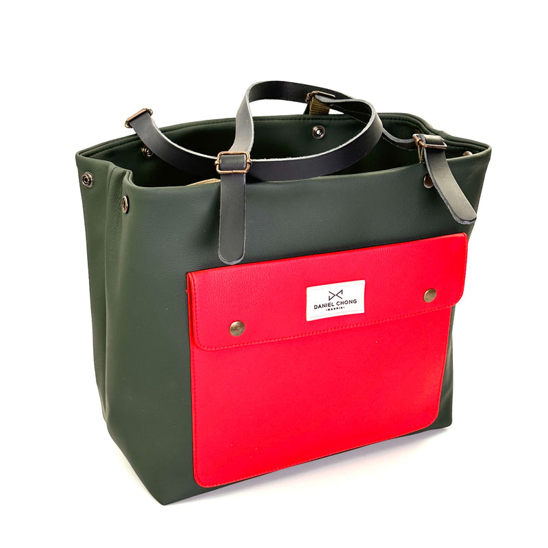 Shopper old School Verde bolsillo rojo