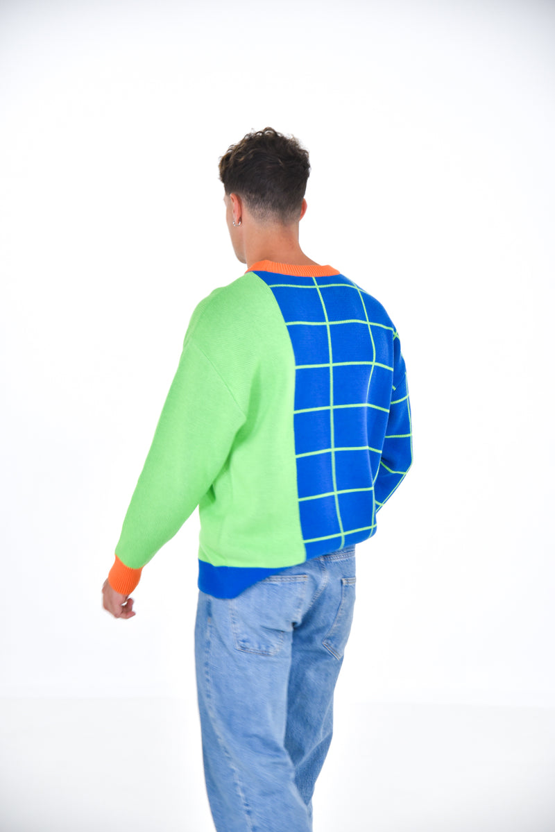 Unisex Knitted Jacquard Sweater AZUL/VERDE